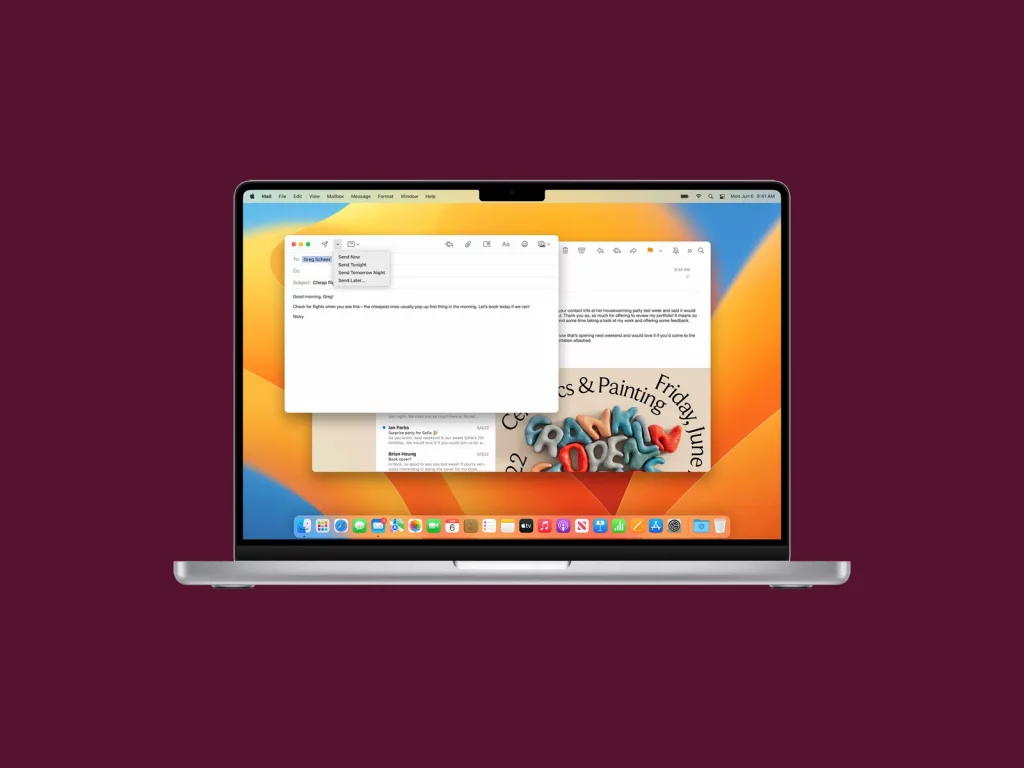 MacBook displaying MacOS Mail Scheduling feature